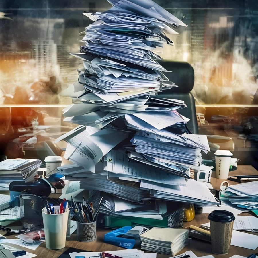 corporate-business-paperwork-stack-messy-desk-generated-by