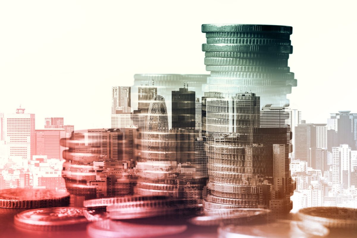 Finance and money technology background concept of business prosperity and asset management . Creative graphic show economy and financial growth by investment in valuable asset to gain wealth profit .